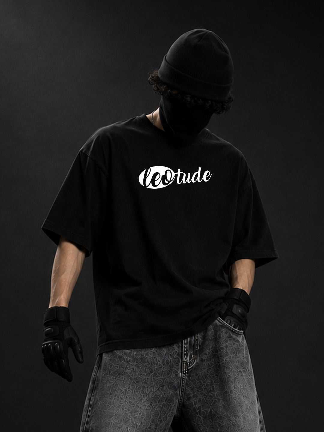 Leotude Men "Nightbat" Black Oversized T-Shirt