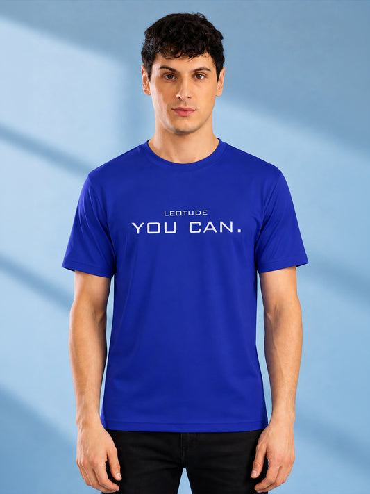Leotude Blue You Can Printed Regular Fit Tshirt for Men