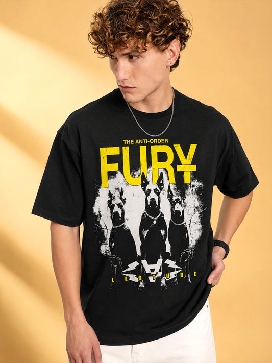 Leotude Men's "Fury" Printed Oversized T-Shirt — Black Streetwear Tee