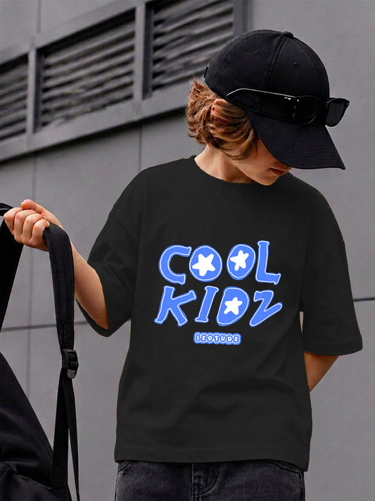 Leotude Boys "Cool Kidz" Printed Oversized T-Shirt — Black Kids Streetwear Tee