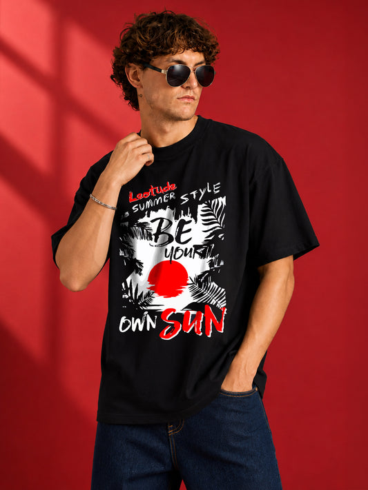 Leotude Men "Be Your Own Sun" Printed Oversized T-Shirt — Black Streetwear Tee