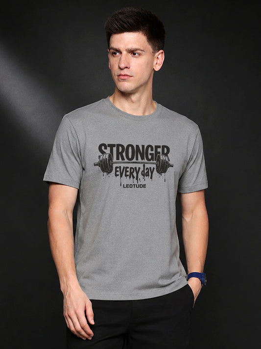 Leotude Men's "Stronger Every Day" Printed T-Shirt — Grey Gym Tee