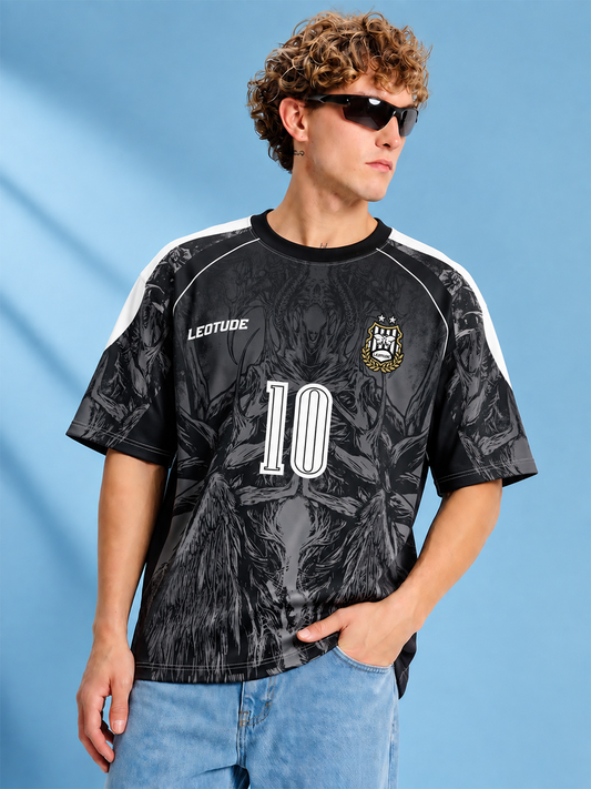 LEOTUDE Men's Dark Beast Soccer Jersey — Oversized Sport T-Shirt (Black)
