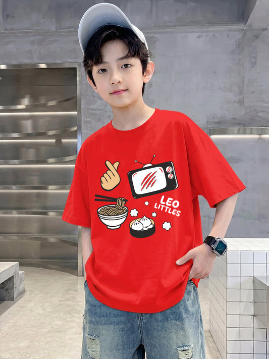 Leotude Boys "Leo Littles" Printed Oversized T-Shirt — Red Kids Streetwear Tee