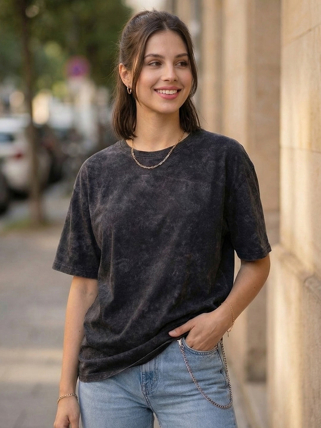 Women's Printed Oversized Tshirt Acid Wash
