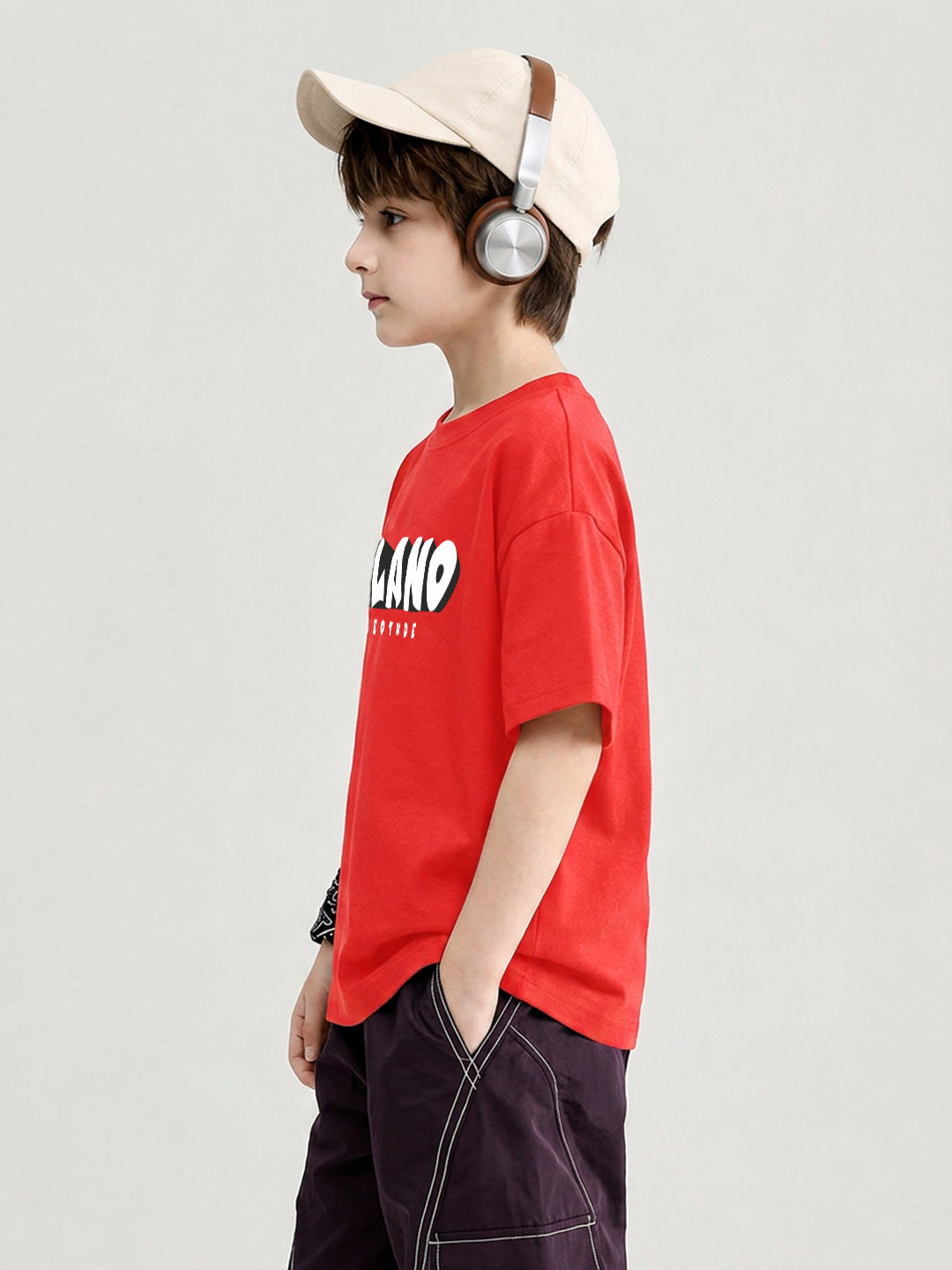 Leotude Boys "Milano" Printed Oversized T-Shirt — Red Kids Streetwear Tee