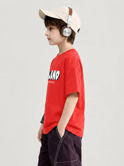 Leotude Boys "Milano" Printed Oversized T-Shirt — Red Kids Streetwear Tee