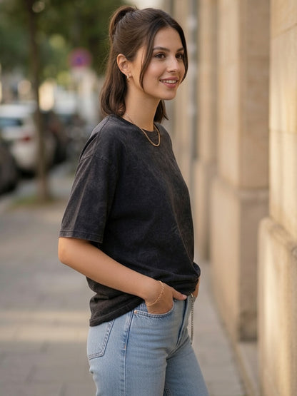 Women's Printed Oversized Tshirt Acid Wash