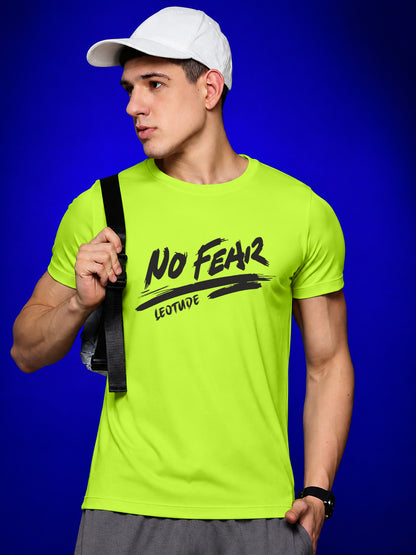 Leotude Neon Green No Fear Printed Regular Fit Tshirt for Men