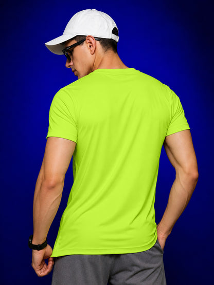 Leotude Neon Green No Fear Printed Regular Fit Tshirt for Men
