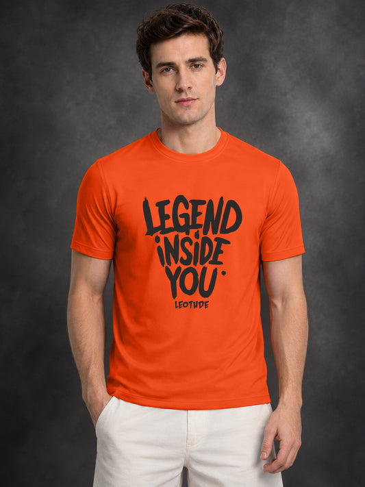 Leotude Orange Legend Inside You Printed Regular Fit Tshirt for Men