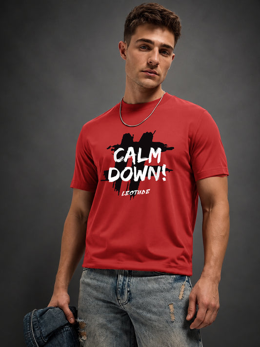 Leotude Red Calm Down Printed Regular Fit Tshirt for Men