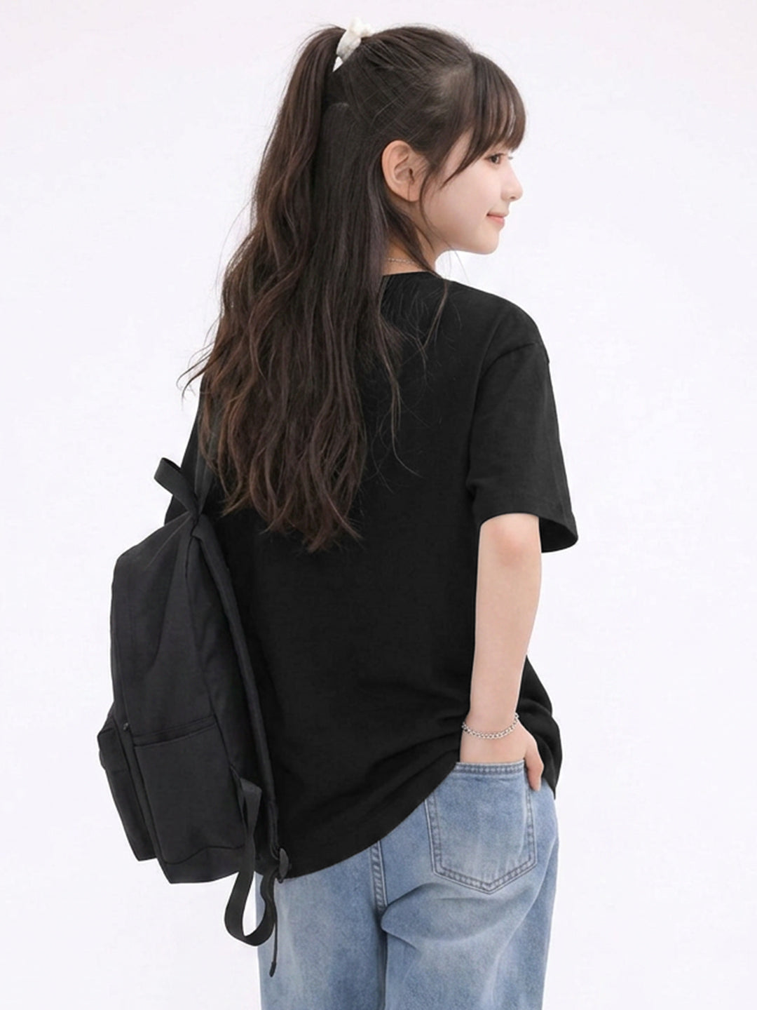 Leotude Girls "Boston" Printed Oversized T-Shirt — Black Kids Streetwear Tee