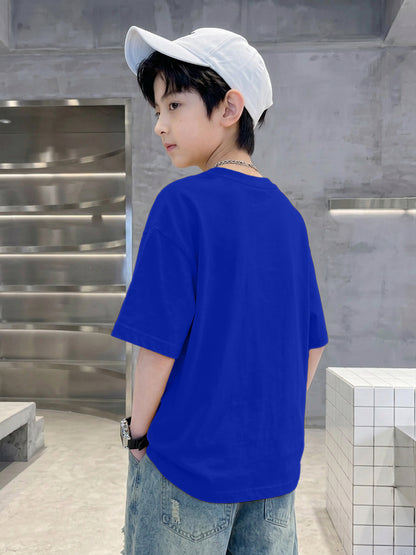 Leotude Boys "Velociraptor Fun Facts" Printed Oversized T-Shirt — Blue Kids Streetwear Tee