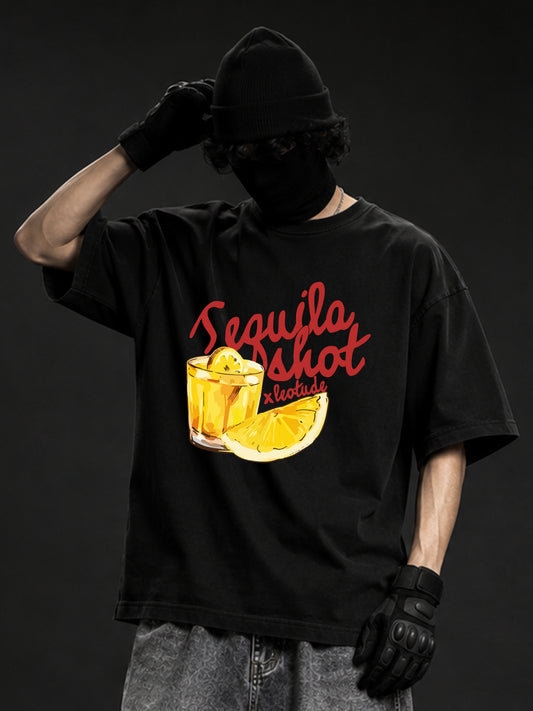 Leotude Men "Tequila Shot" Black Oversized T-Shirt