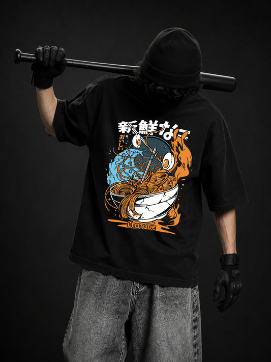 Leotude Men "Ramen" Black Oversized T-Shirt