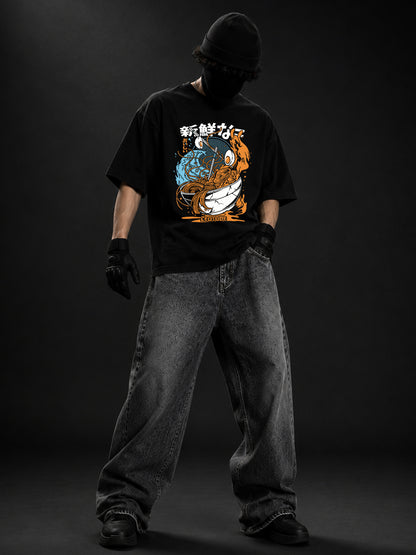 Leotude Men "Ramen" Black Oversized T-Shirt