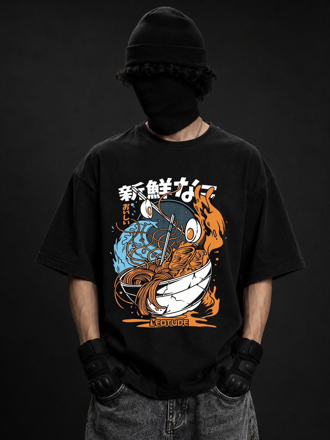 Leotude Men "Ramen" Black Oversized T-Shirt