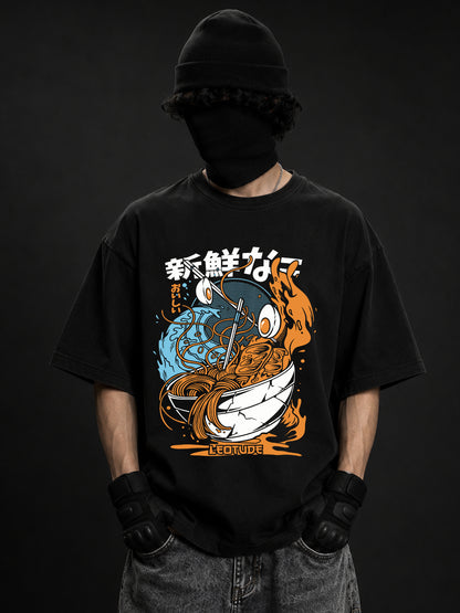 Leotude Men "Ramen" Black Oversized T-Shirt