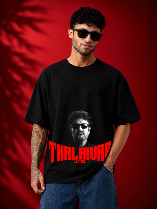 Leotude Men's Thalaiva Graphic Black Oversized T-Shirt