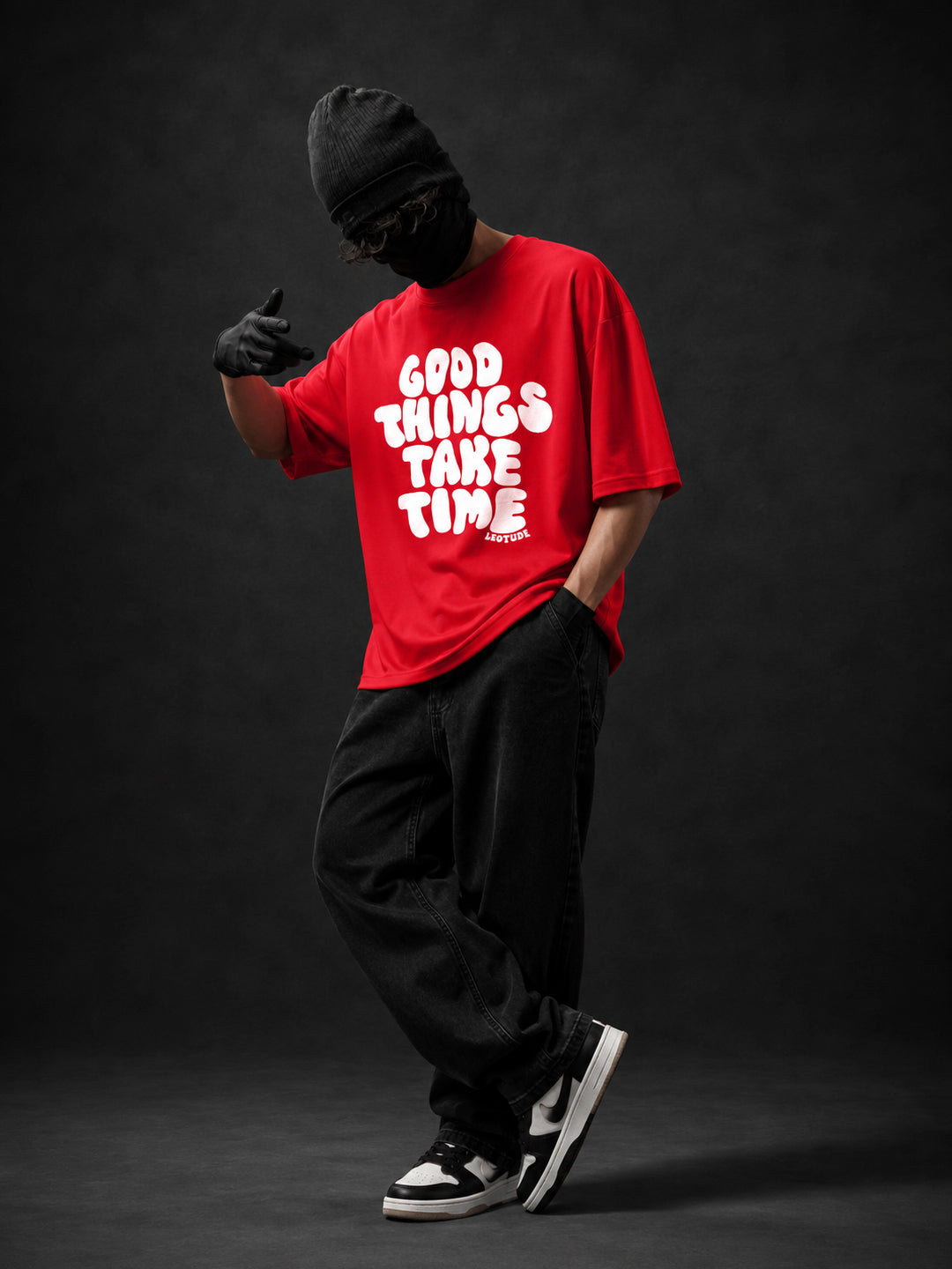 Leotude Men "Good Things Take Time" Red Oversized T-Shirt