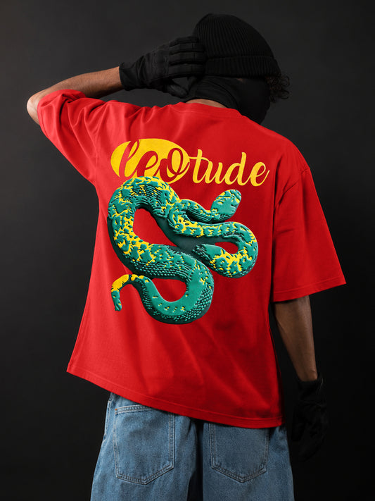Leotude Men "Serpent" Red Oversized T-Shirt