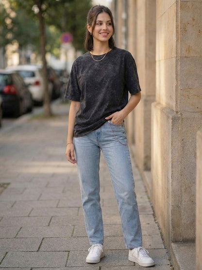 Women's Printed Oversized Tshirt Acid Wash