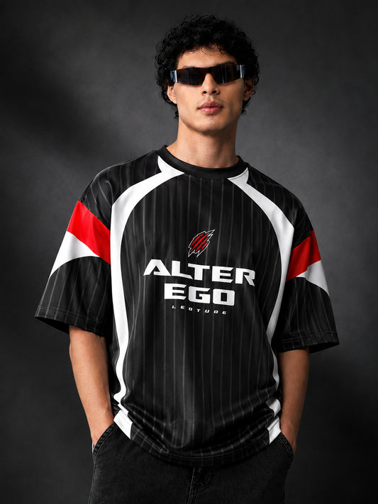 Leotude Black Alter Ego Printed Premium Oversized Tshirt for Men