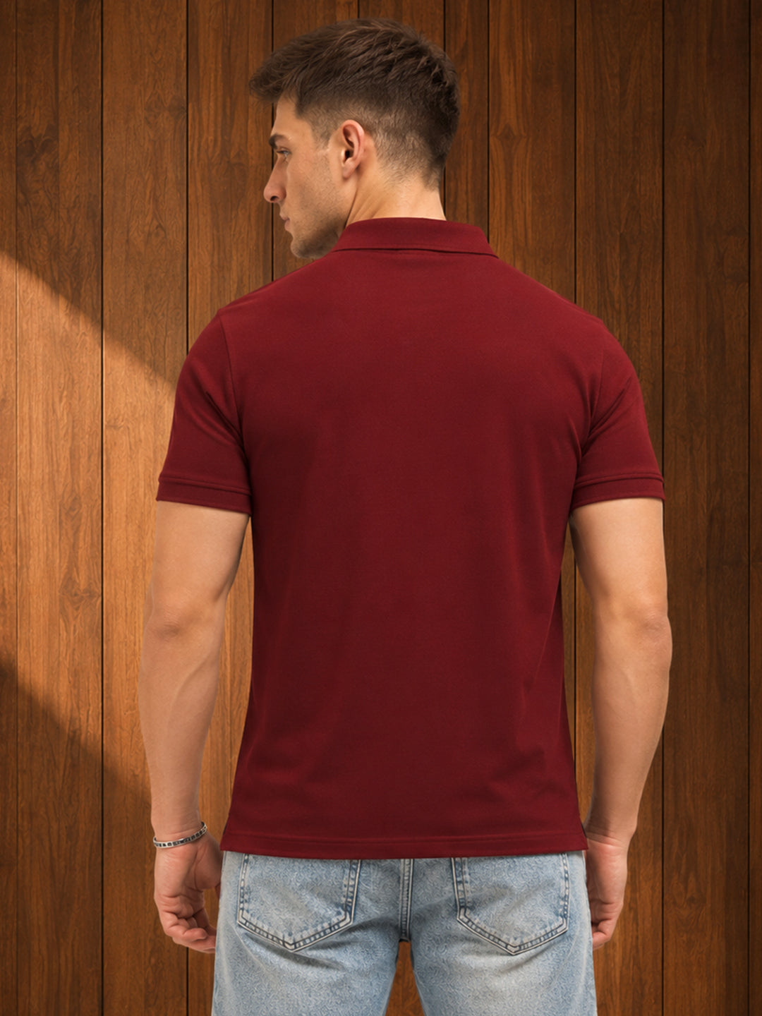 Leotude Men's Maroon White Navy Colour Block Polo T-Shirt