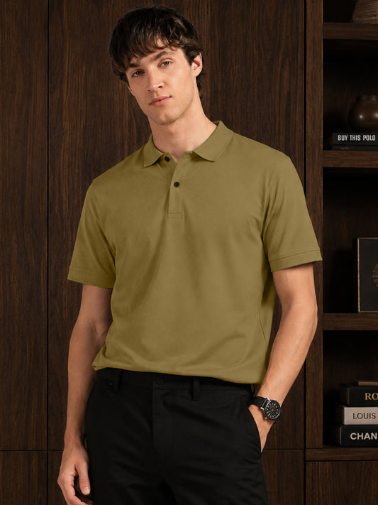 Leotude Men's Olive Green Solid Polo T-Shirt