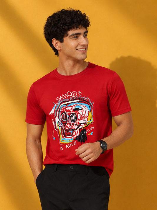 Leotude Men's Skull Art Red Regular Fit T-Shirt