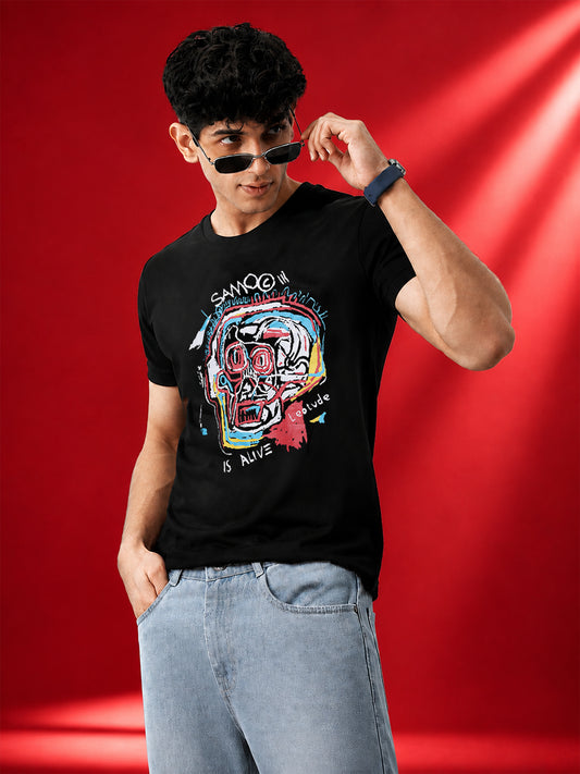 Leotude Men's Skull Art Black Regular Fit T-Shirt