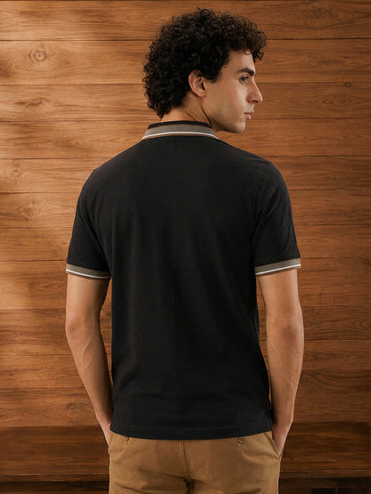Leotude Men's Black Tipped Collar Polo T-Shirt