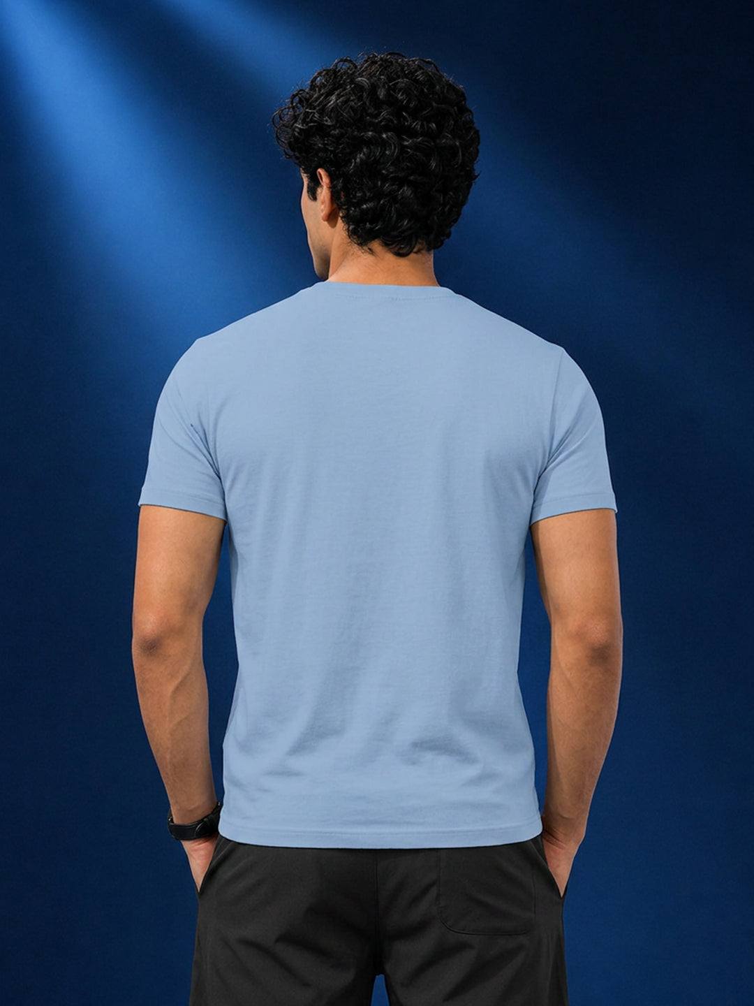 Leotude Light Blue Mustang Printed Regular Fit Tshirt for Men