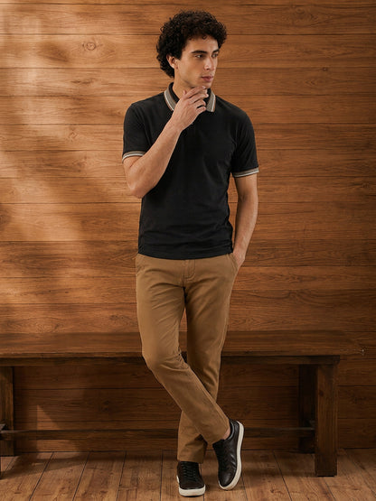 Leotude Men's Black Tipped Collar Polo T-Shirt