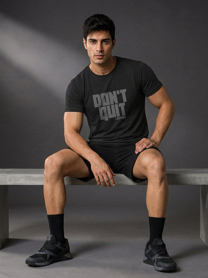Leotude Black Dont Quit Printed Regular Fit Tshirt for Men