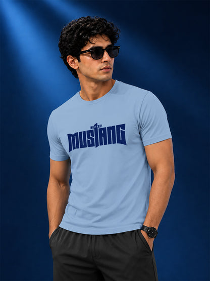 Leotude Light Blue Mustang Printed Regular Fit Tshirt for Men