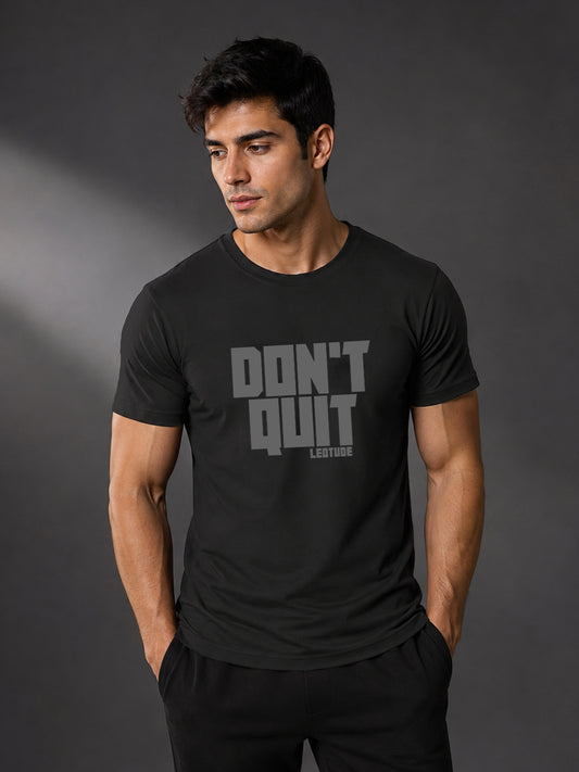 Leotude Black Dont Quit Printed Regular Fit Tshirt for Men